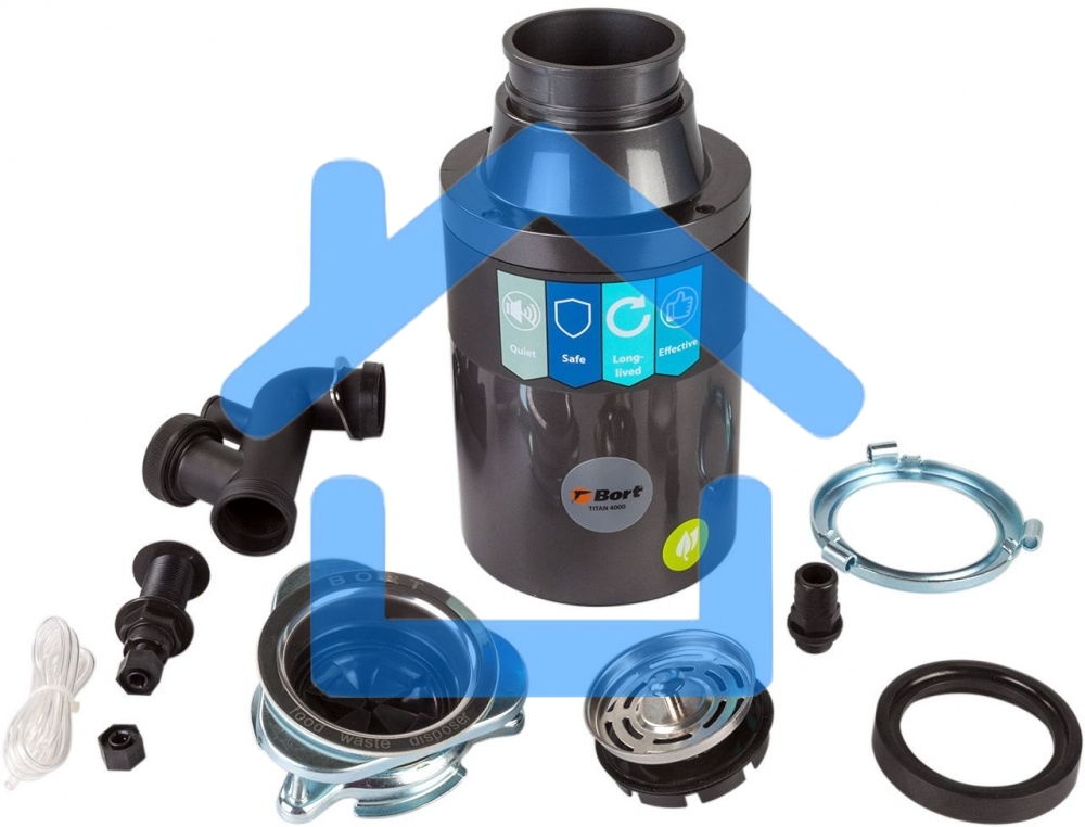 Измельчитель пищевых отходов Bort TITAN 4000 390 Вт; 4,2 кг/мин; 2800 об/мин; 1200 мл; Металл ; набор аксессуаров 4 шт [91275769]