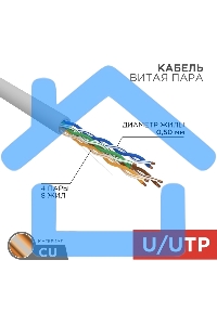 Кабель UTP Rexant 4PR 24AWG, CU (медь), CAT5e, 100 МГц, PVC, серый, бухта 50 м