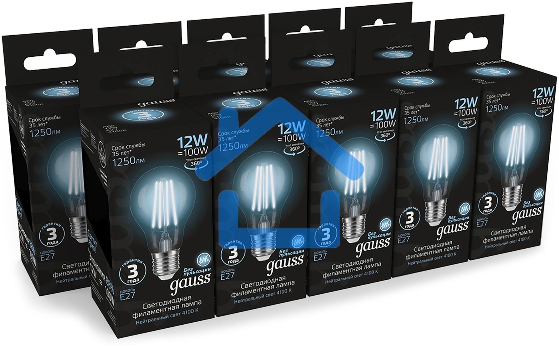 Лампа Gauss Filament А60 12W 1250lm 4100К Е27 LED 1/10/40