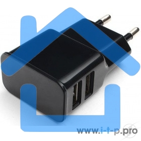 Адаптер питания Cablexpert MP3A-PC-12 100/220V - 5V USB 2 порта, 2.1A, черный