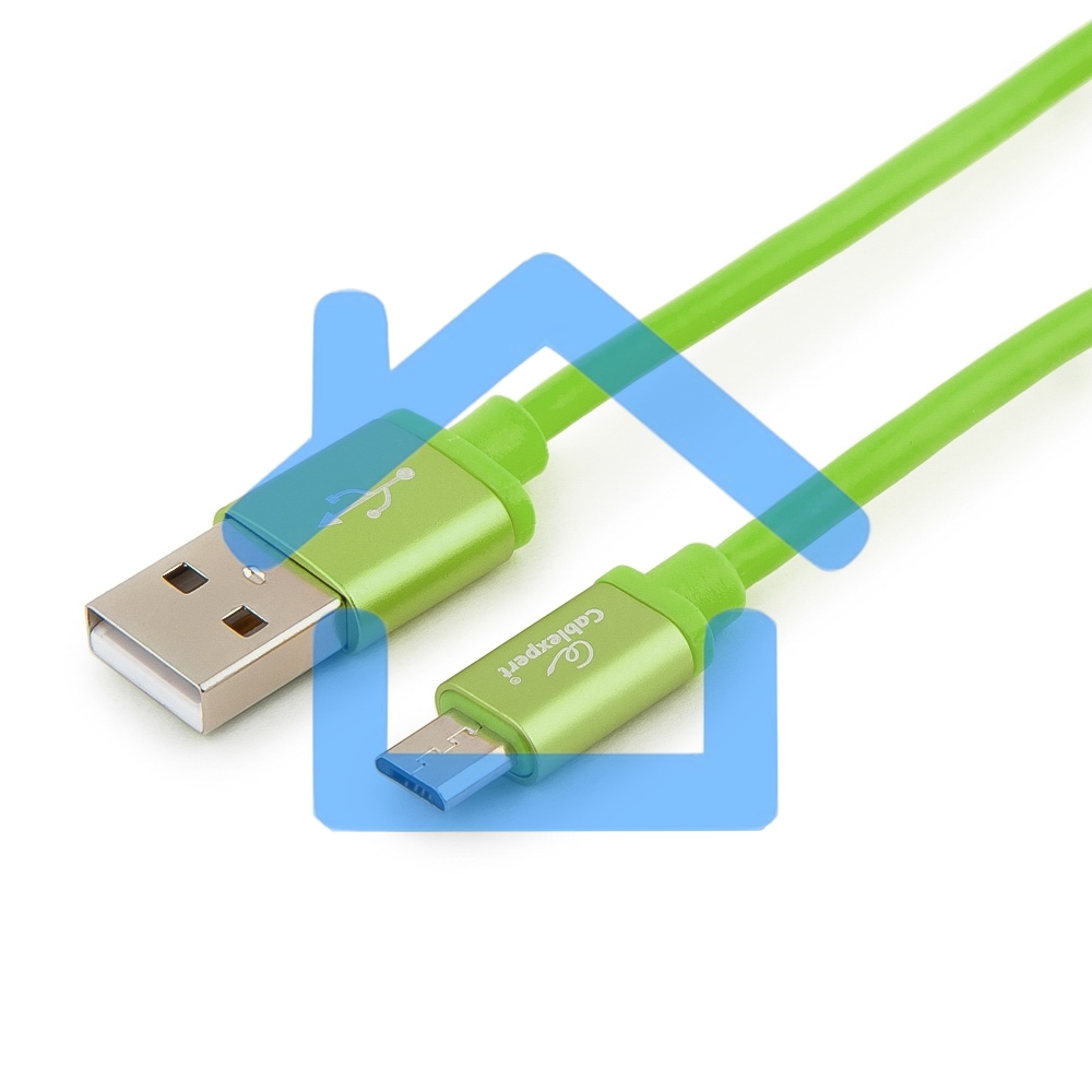 Кабель USB 2.0 Cablexpert CC-S-mUSB01Gn-1M, AM/microB, серия Silver, длина 1м, зеленый, блистер 