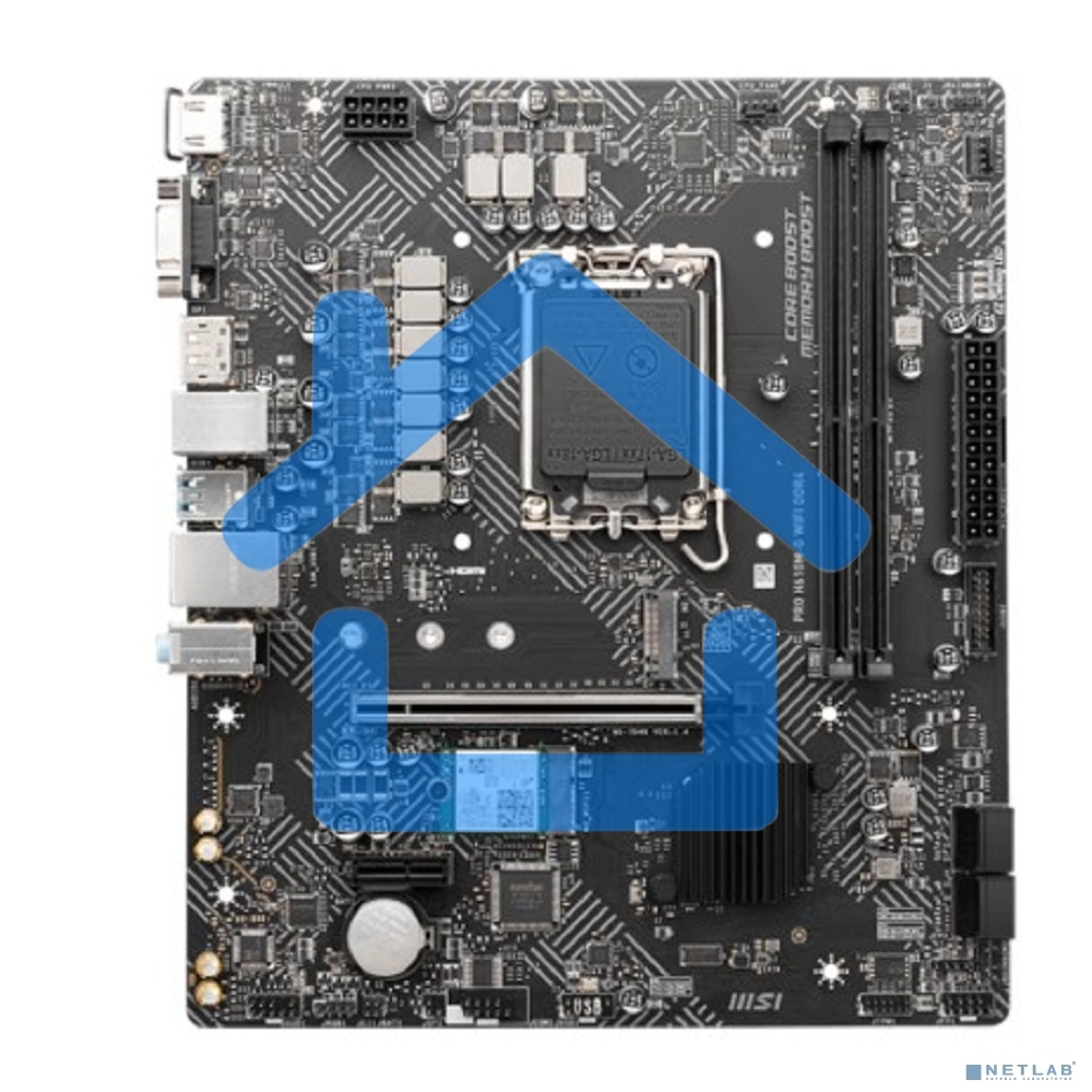 Материнская плата MSI PRO H610M-G WIFI DDR4, Socket LGA 1700, Intel H610, 2xDDR4, 4xSATA, 1xM.2, 1xPCIe 4.0 x16, 1xPCIe 3.0 x1, 1xHDMI, 1xDP, 1xVGA, 1x 1Gb LAN, 4xUSB-A 2.0, 2xUSB-A 5Gbps, 3x3.5 мм, 7.1, mATX