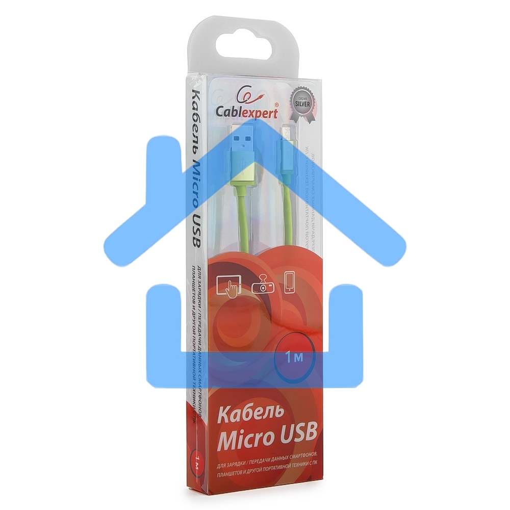 Кабель USB 2.0 Cablexpert CC-S-mUSB01Gn-1M, AM/microB, серия Silver, длина 1м, зеленый, блистер 
