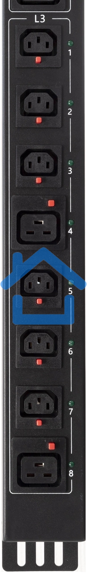 Блок распределения питания Powercom PDU-32AVMS24-18C3-6C9-3P верт.размещ. 18xC13 6xC19 с сетевым мониторингом 3x32A EN 60309 2м