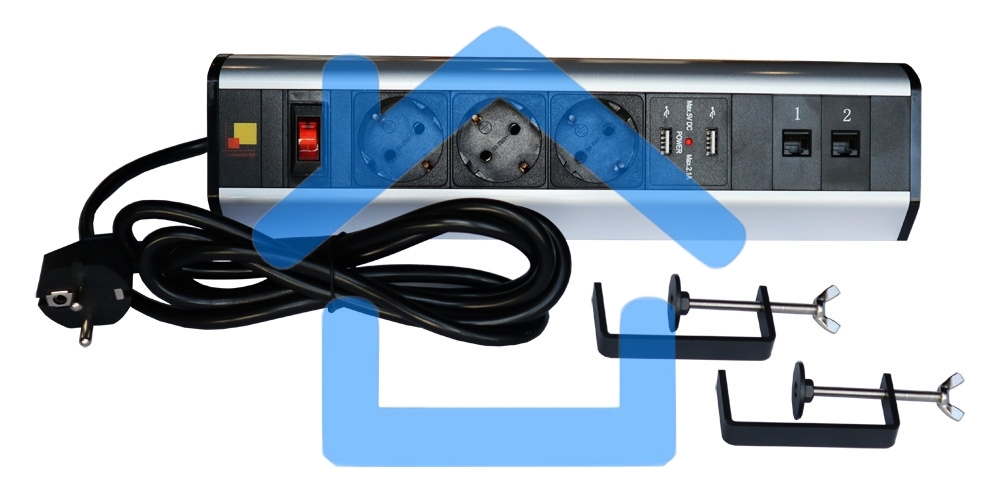 Блок розеток: 3 эл. модуля, 2 USB модуля, 2 порта кат.6