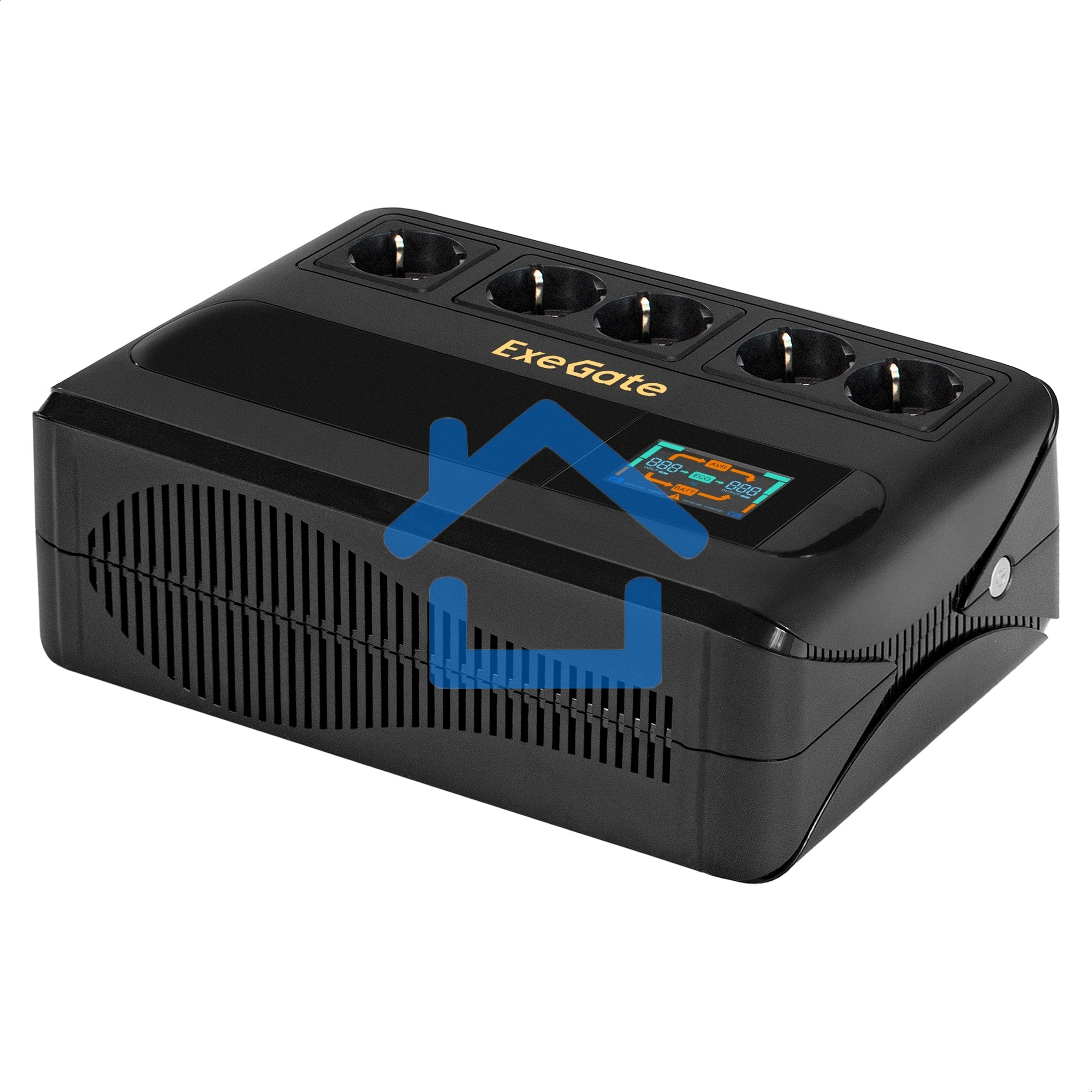Источник бесперебойного питания ExeGate NEO Smart BU-1000.LCD.AVR.5SH 1000VA/500W, цветной LCD-дисплей, AVR, 5*Schuko, черный