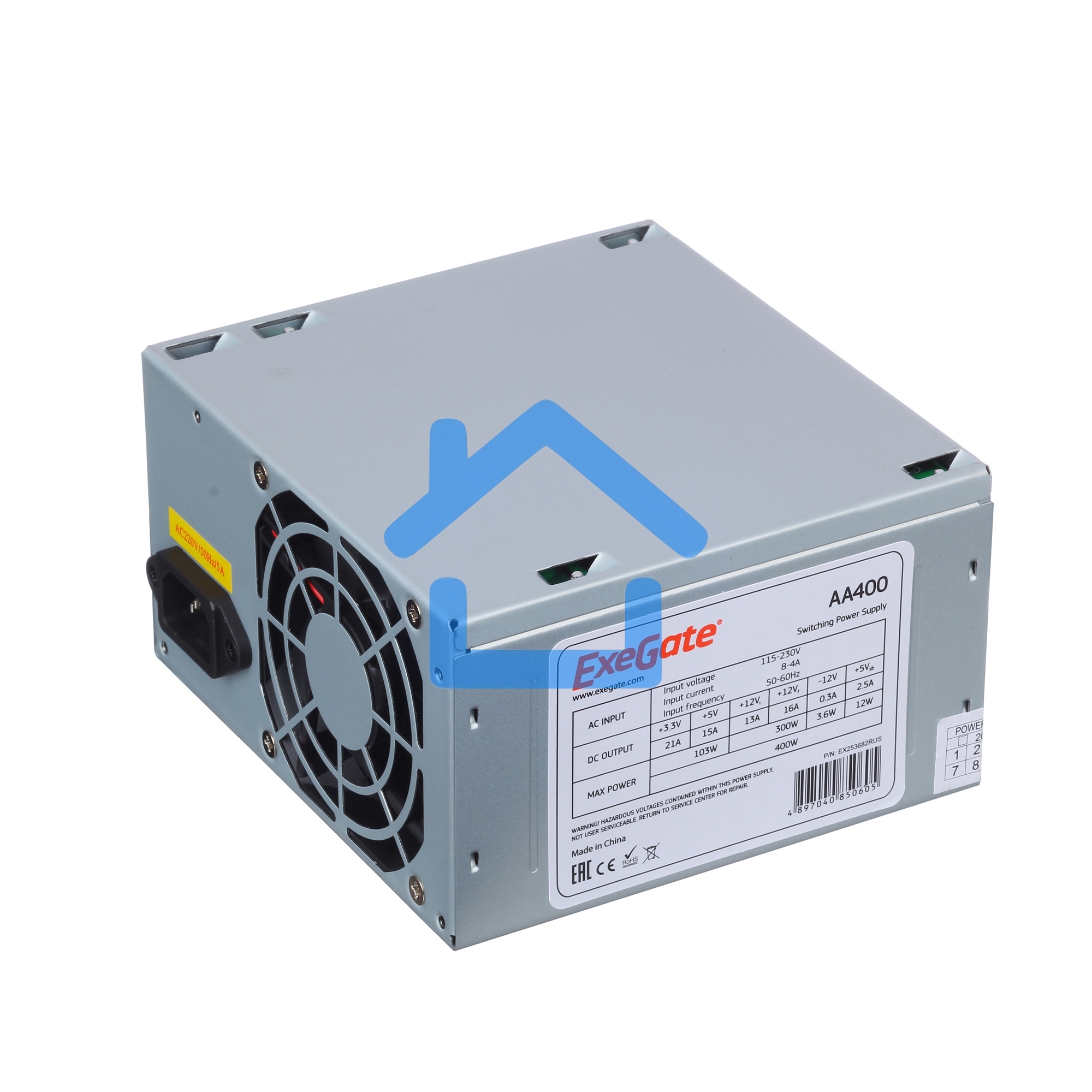 Блок питания ExeGate AA400 (EX253682RUS-PC), 400Вт, 80мм, серебряный