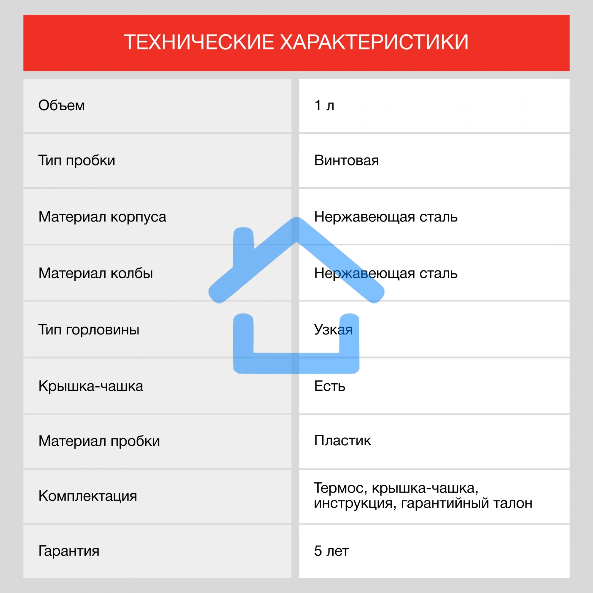 Термос Starwind 10-1000 1л. серебристый/красный картонная коробка