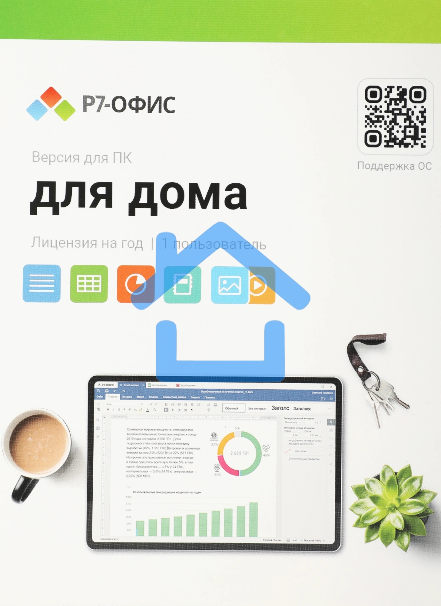Р7-Офис Для дома лицензия на 1 год, на 1 пользователя. (карточка)