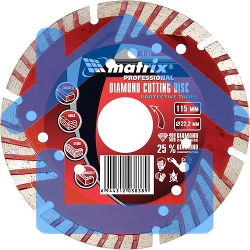 Диск алмазный отрезной Matrix сегментный с защитными сект, 180 х 22,2 мм, сухая резка