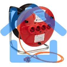 Удлинитель-шнур на катушке Rexant ПВС 3х1.0, 50 м, 4 гнезда, с/з, 10 А, 2200 Вт, IP20, оранжевый (Сделано в России)