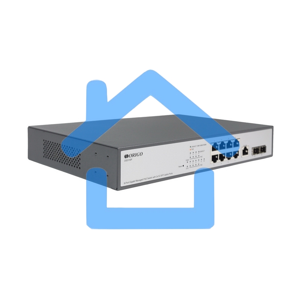 Коммутатор Managed L2 Switch 8x1000Base-T PoE, 2x1000Base-X SFP, PoE Budget 135W, RJ45 Console, 19