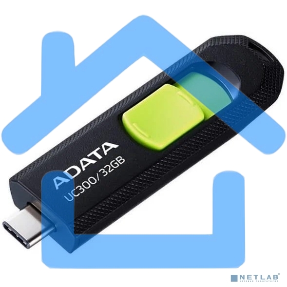 Флешка USB ADATA UC300 (ACHO-UC300-32G-RBK/GN), 32Gb, Type-C USB 3.2, R/W 100/30, черный / зеленый