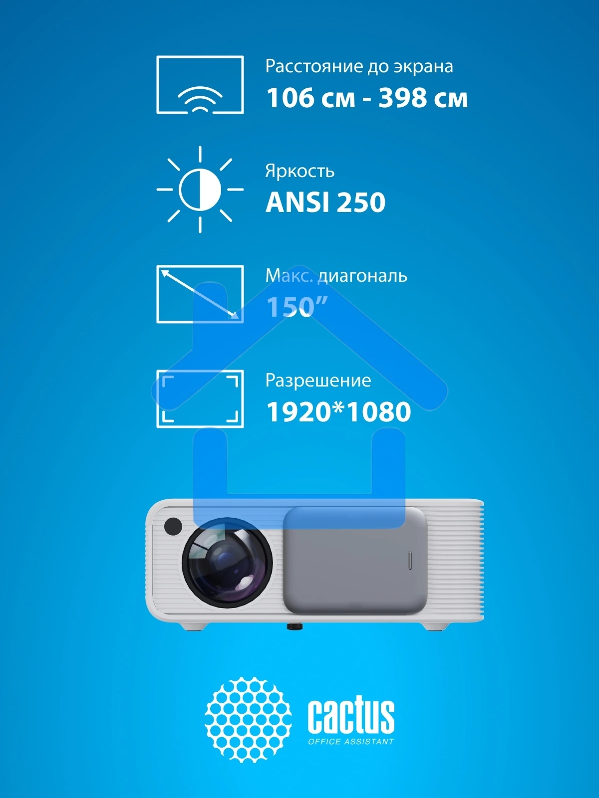 Проектор Cactus CS-PRM.01WT.Full HD-A LCD 19000Lm LS 700Lm ANSI (1920x1080) 2500:1 ресурс лампы:50000часов 2xUSB typeA 2xHDMI 1.8кг