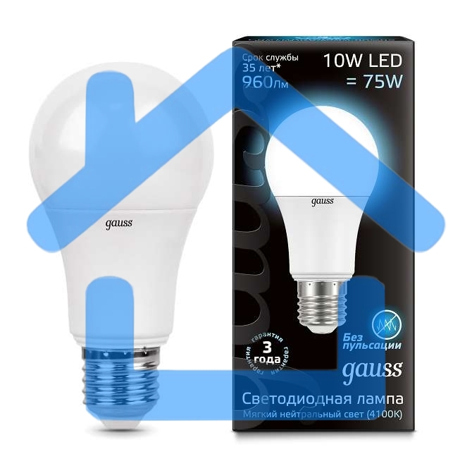 Светодиодная лампа GAUSS 102502210 LED A60 10W E27 920lm 4100K 1/10/50