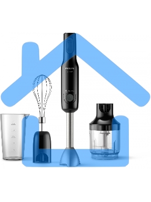 Блендер погружной Philips HR2543/90, 700Вт, 1 скорость, турбо режим, стакан для взбивания, венчик, измельчитель, черный