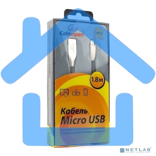Кабель USB 2.0 Cablexpert CC-G-mUSB01Bk-1.8M, AM/microB, серия Gold, длина 1.8м, черный, блистер