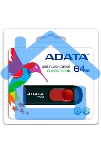 Флешка USB ADATA С008 (AC008-64G-RKD), 64 Gb, USB 2.0, R/W 15/5, черный/красный
