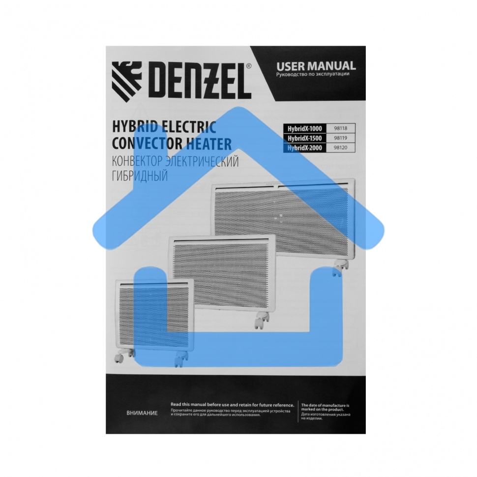 Конвектор гибридный Denzel HybridX-1500 белый, 1500 Вт, 25 м2, термостат, дисплей