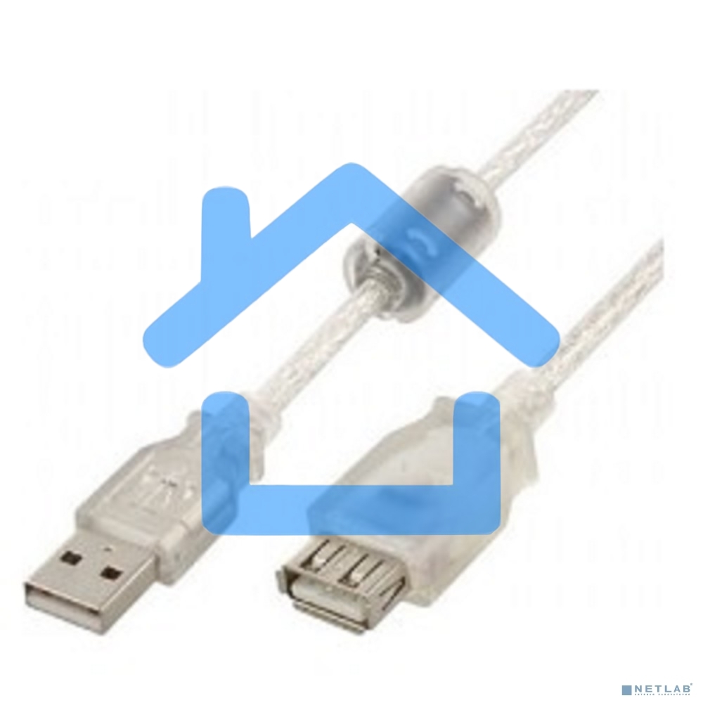Кабель удлинитель USB2.0 Pro Cablexpert CCF-USB2-AMAF-TR-0.75M, AM/AF, 0,75м, экран, 2феррит.кольца, прозрачный, пакет