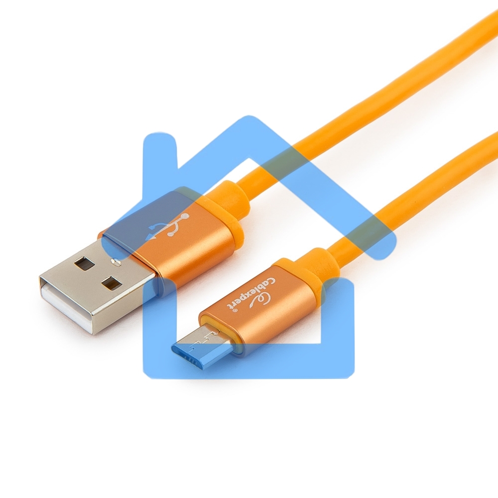 Кабель USB 2.0 Cablexpert CC-S-mUSB01O-1M, AM/microB, серия Silver, длина 1м, оранжевый, блистер 