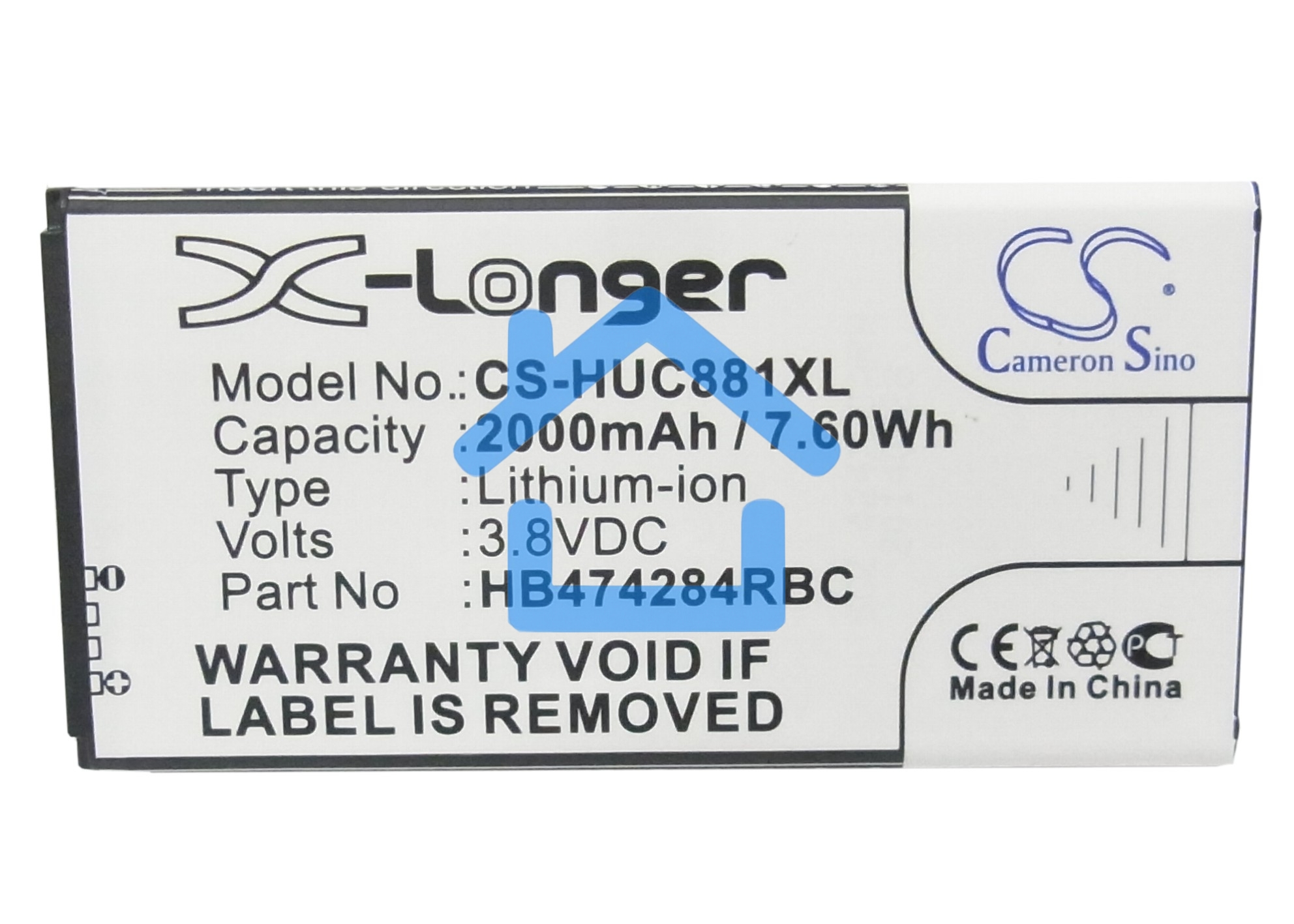 Аккумулятор CameronSino CS-HUC881XL HB474284RBC для Huawei Ascend G620 3.8V / 2000mAh / 7.60Wh