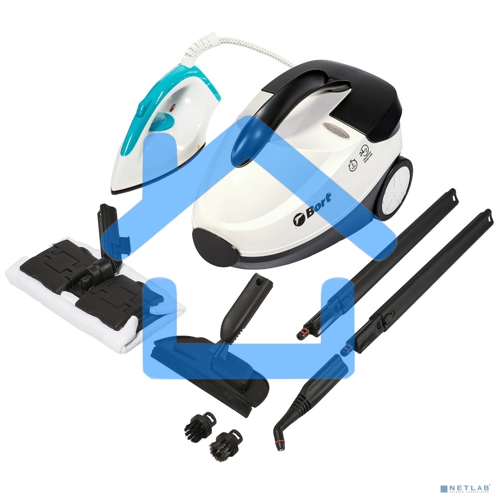 Пароочиститель Bort BDR-2500-RR-Iron, напольный, 2,3 кВт., давление 4 бар, пар 45 г/мин., t-пара 143 °С., бак 1.5 л.