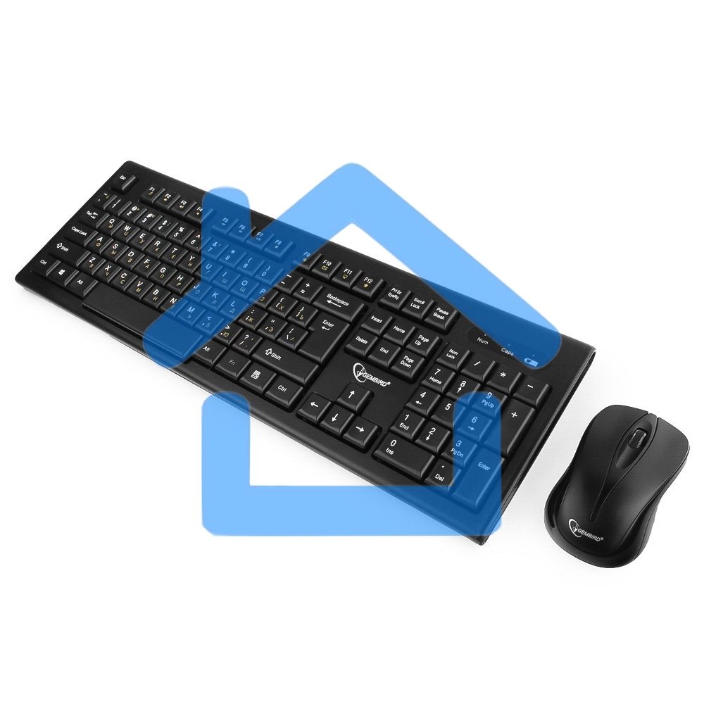 Комплект клавиатура+мышь беспроводные Gembird KBS-8002, 2.4ГГц, черный, 104 клавиши+2 кнопки+колесо кнопка, 1000DPI, батарейки в комплекте