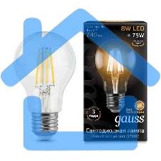 Лампа светодиодная Gauss Filament A60 E27 8Вт 2700К
