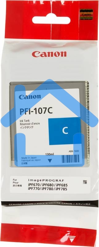 Картридж струйный Canon PFI-107C (6706B001) голубой (130 мл) для Canon iP F680/685/780/785