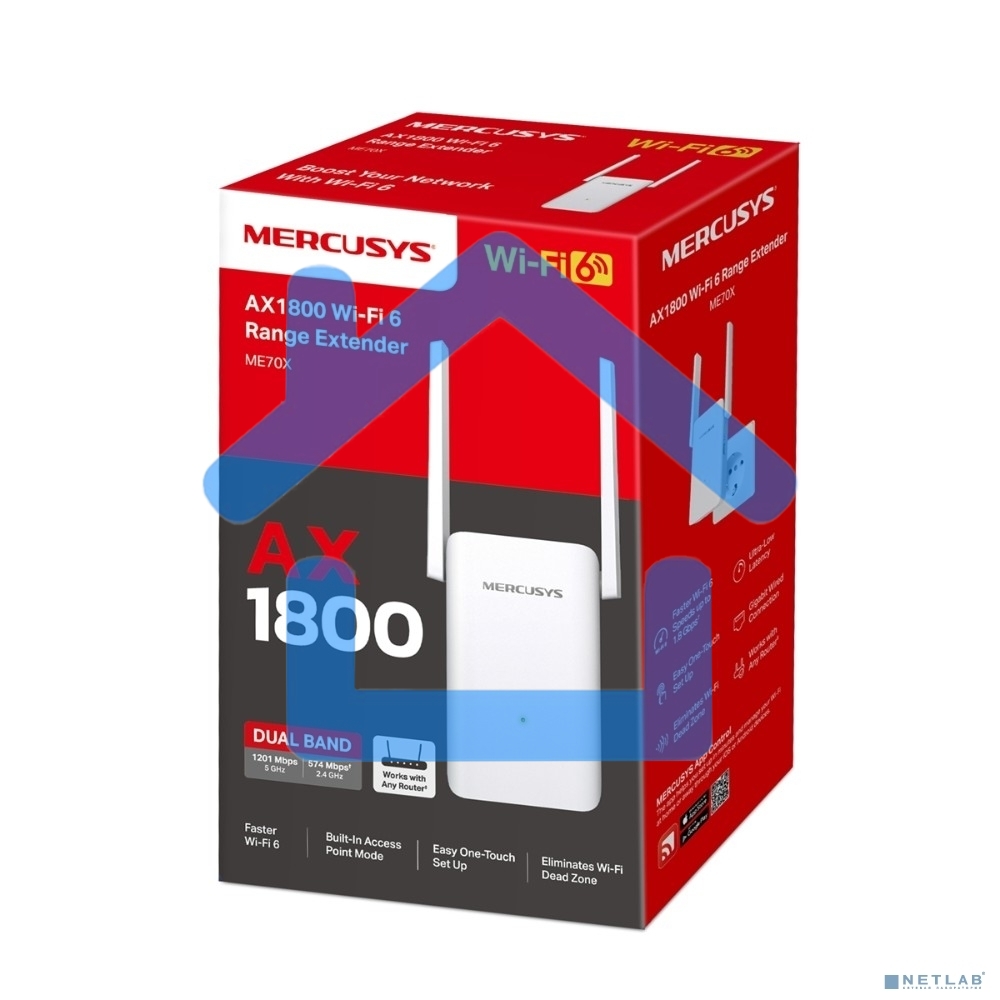 Повторитель беспроводного сигнала Mercusys ME70X AX1800 10/100/1000 белый (упак.:1шт)