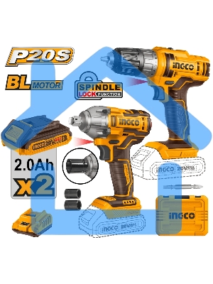 Набор аккумуляторных инструментовт Li-Ion 2шт Ingco COSLI230702 (шуруповерт INGCO CDLI200528, гайковерт INGCO CIWLI2038, 2 акк, ЗУ, Сумка)