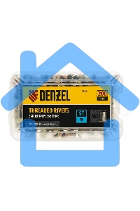 Заклепки резьбовые Denzel стальные, оцинкованные, М3, пластиковый кейс, 200 шт.