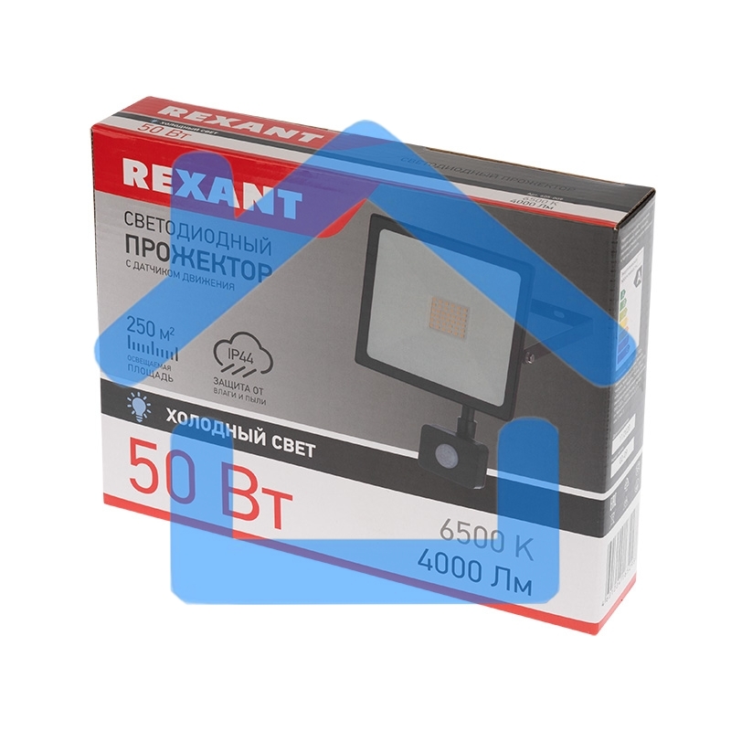 Прожектор светодиодный с датчиком движения 50 Вт 200–260В IP44 4000 лм 6500 K холодный свет Rexant