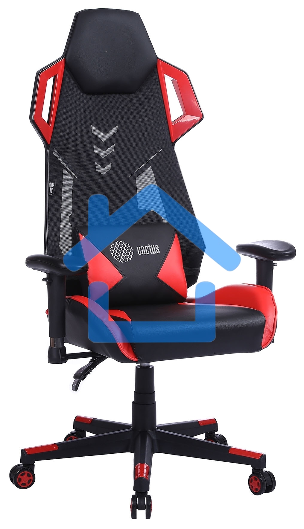 Кресло игровое Cactus CS-CHR-090BLR черный/красный, сиденье черный/красный, эко.кожа/сетка, крестовина пластик, пластик черный