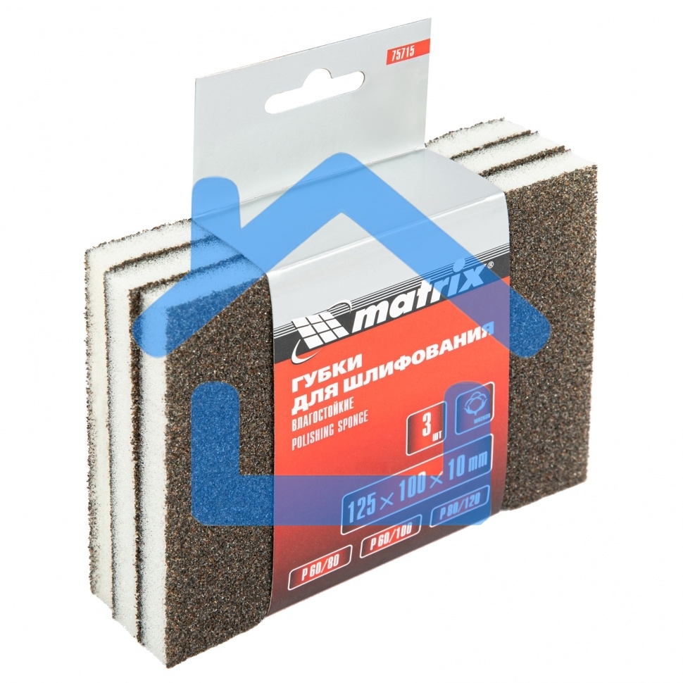 Губка для шлифования Matrix, 125 х 100 х 10 мм, мягкая, 3 шт., P 60/80, P 60/100, P 80/120