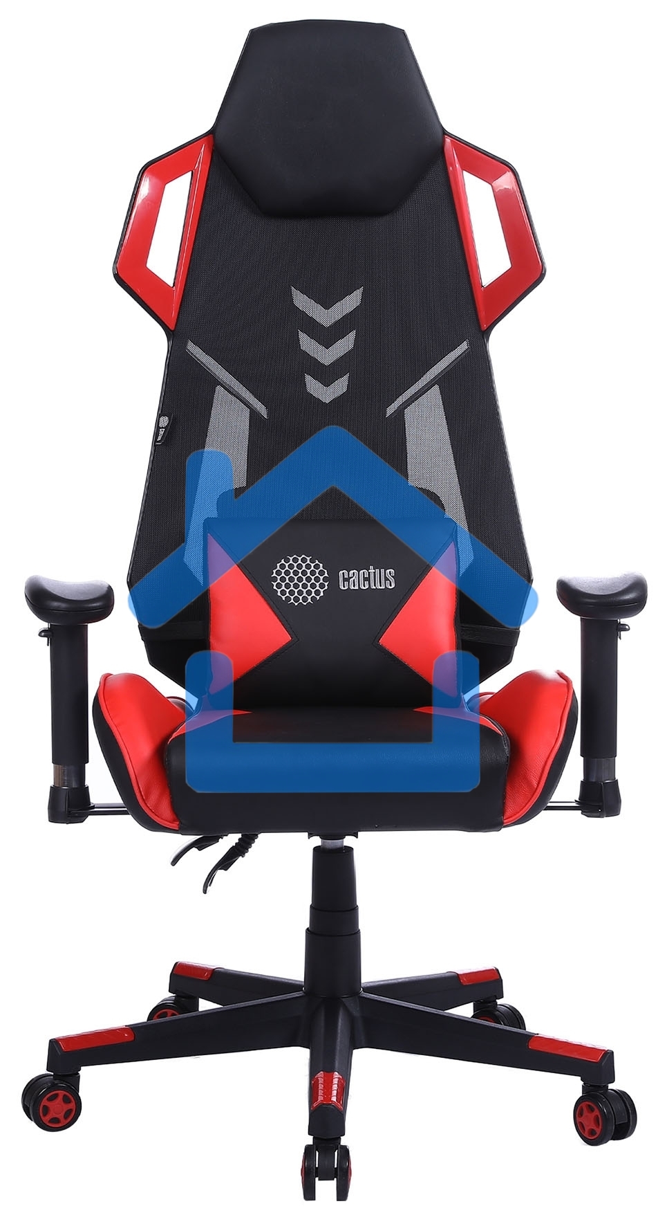 Кресло игровое Cactus CS-CHR-090BLR черный/красный, сиденье черный/красный, эко.кожа/сетка, крестовина пластик, пластик черный