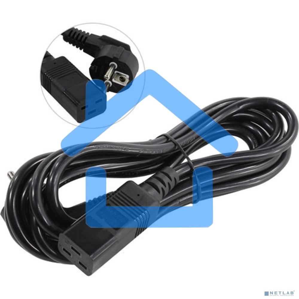 Кабель питания ExeGate Power PC19-3P (Евровилка Schuko->С19) VDE-250V-3*1.5-CU, черный, 16А, 3м