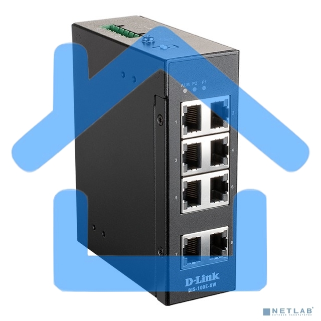 Коммутатор D-Link DIS-100E-8W/A1A, L2 Unmanaged Industrial Switch with 8 10/100Base-TX ports.1K Mac address, 802.3x Flow Control, Stand-alone, Auto MDI/MDI-X for each port, D-link Green technology, Metal case,