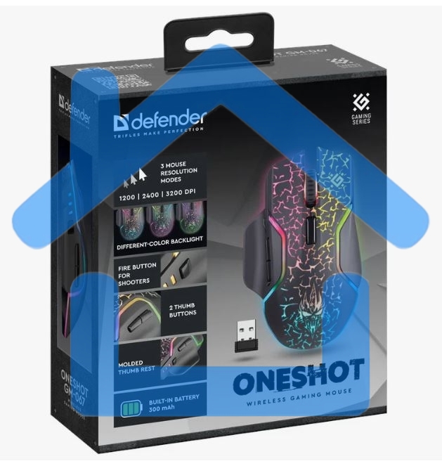 Мышь беспроводная Defender Oneshot GM-067 черный, 3200 dpi, радиоканал, USB, кнопки - 7