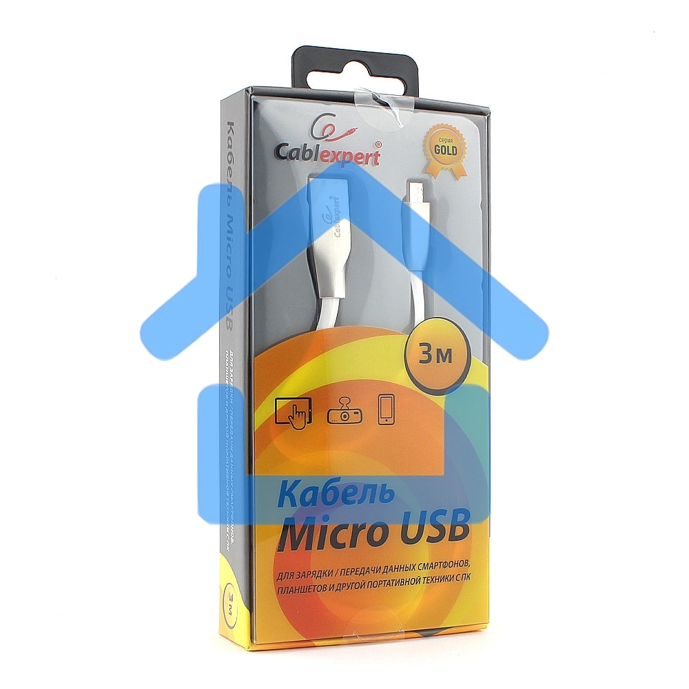 Кабель USB 2.0 Cablexpert CC-G-mUSB01W-3M, AM/microB, серия Gold, длина 3м, белый, блистер