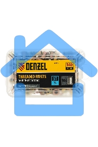 Заклепки резьбовые Denzel стальные, оцинкованные, М4, пластиковый кейс, 140 шт.