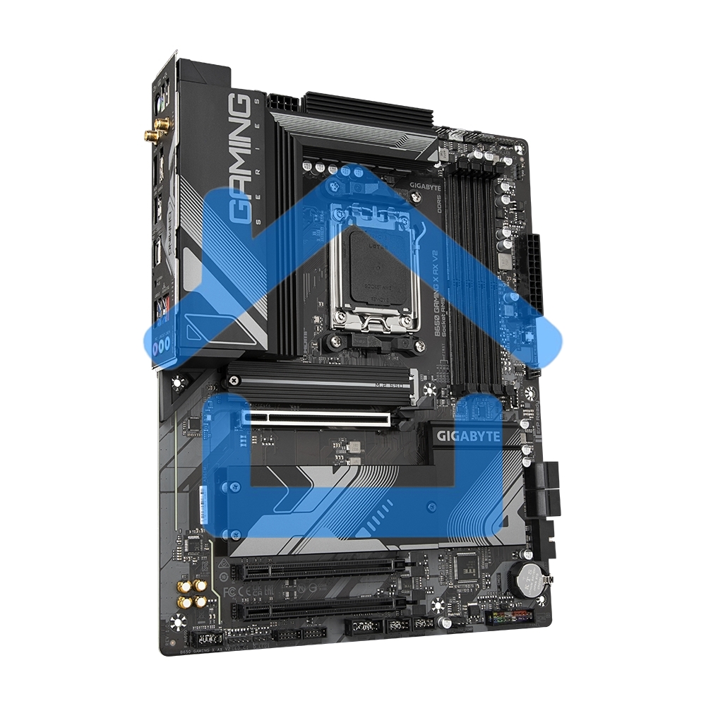 Материнская плата Gigabyte B650 GAMING X AX V2, AM5, AMD B650, 4xDDR5, 4xSATA, 3xM.2, 1xPCI-E 4.0 x16, 2xPCI-E 3.0 x1, 1xUSB-A 3.2 Gen 2, 3xUSB-A 3.2 Gen 1, 1xUSB-C 3.2 Gen 2, 1x 2.5Gb LAN, 3x3.5 мм, 7.1, ATX
