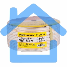 Кабель коаксиальный PROconnect SAT 50 M, Cu/Al/Cu, 64%, 75 Ом, бухта 100 м, белый