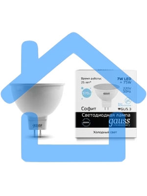 Лампа светодиодная LED Gauss 7Вт GU5.3 220В 6500К Elementary MR16 13537