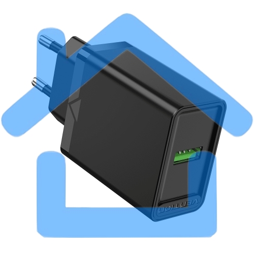 Сетевое зарядное устройство Vention на 1 порт USB A QC 3.0 2.4A черный