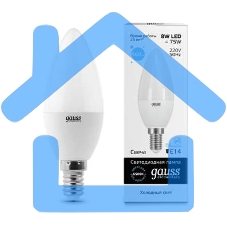 Лампа светодиодная LED Gauss 8Вт E14 220В 6500К Elementary свеча 33138
