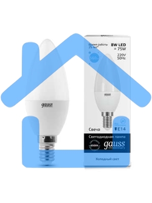 Лампа светодиодная LED Gauss 8Вт E14 220В 6500К Elementary свеча 33138