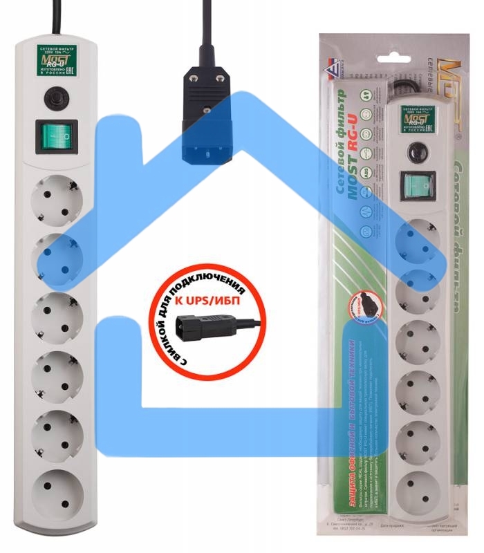 Сетевой фильтр Most RG-U 1.5м (6 розеток) белый (коробка)