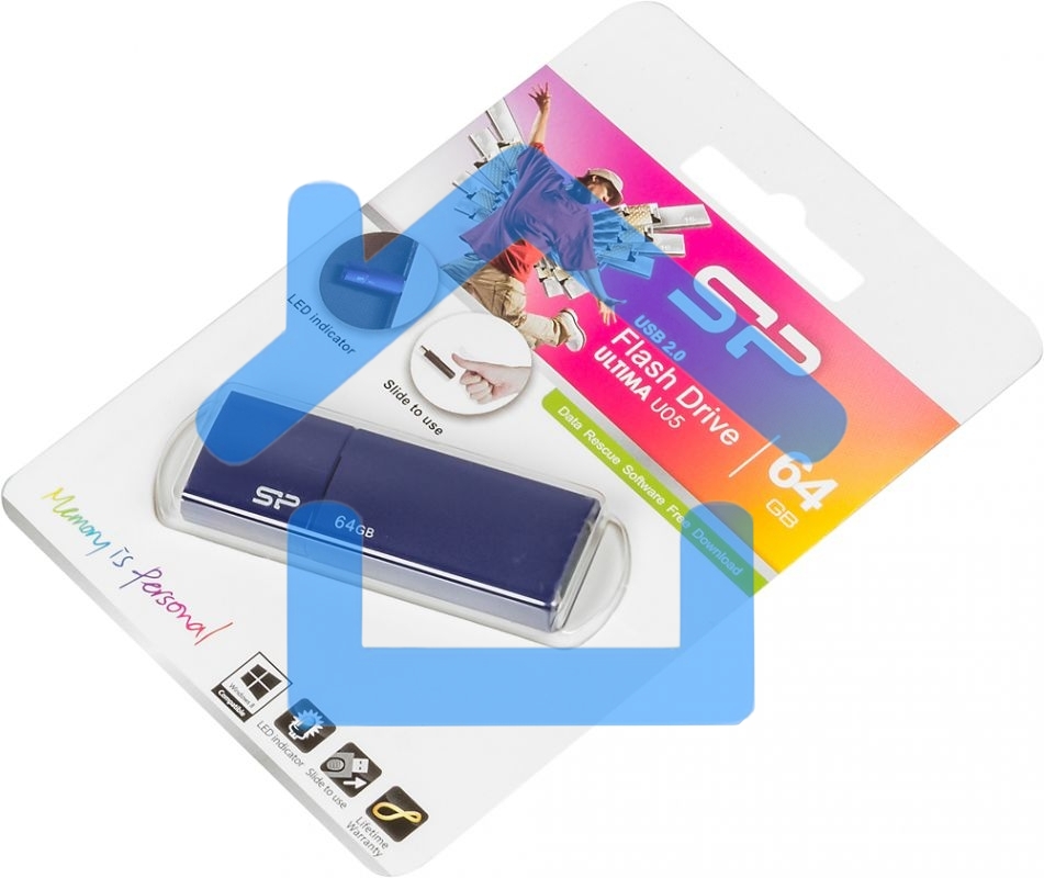 Флешка USB R/W 64Gb, Silicon Power Ultima U05, USB 2.0, синий